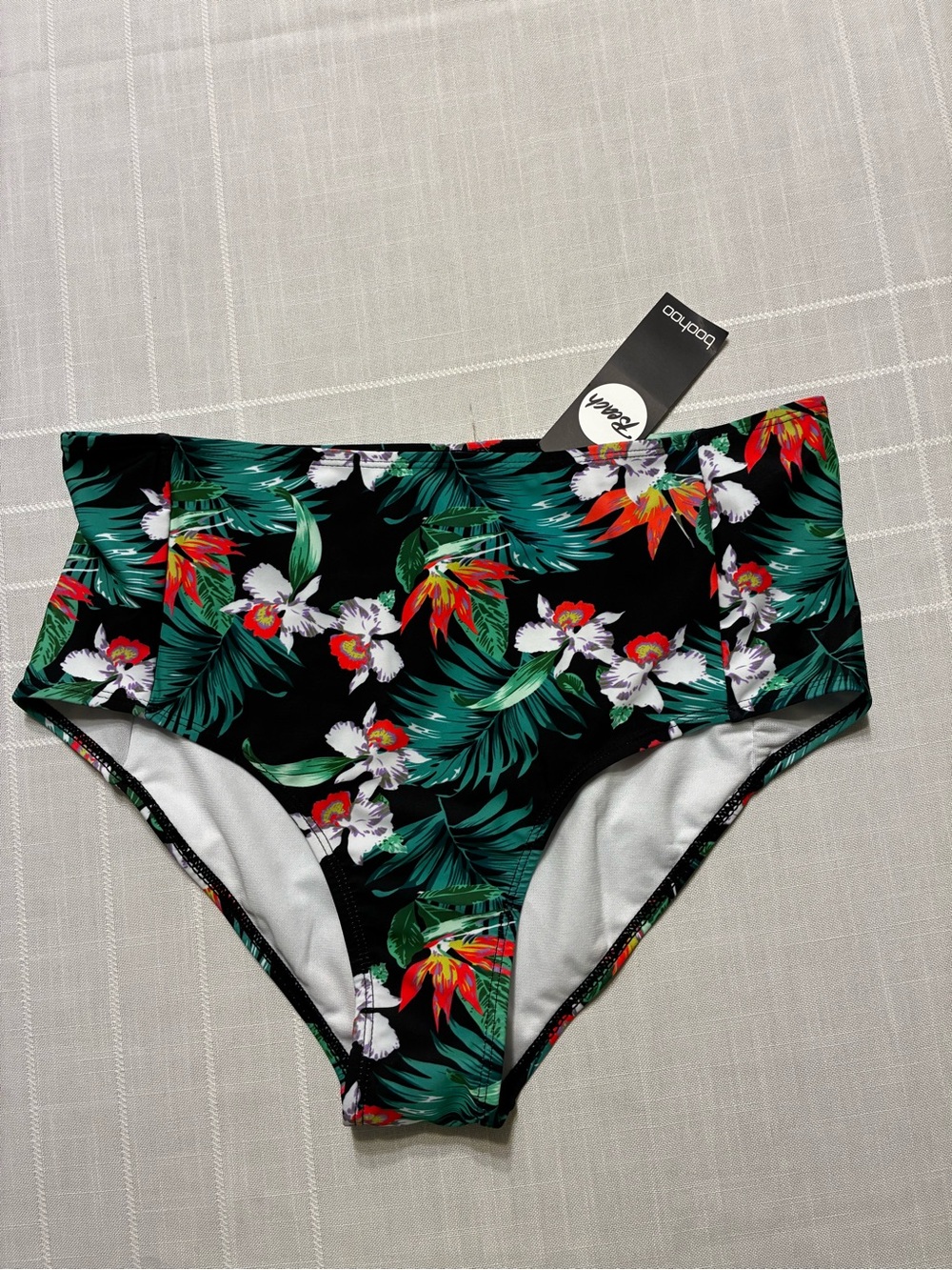 Boohoo Black Tropical Floral High-Waist Bikini Bottoms